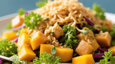 Thai Mango Salad with Spicy Peanut Dressing Toasted Coconut