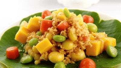 Thai Mango Salad with Spicy Peanut Dressing Toasted Coconut